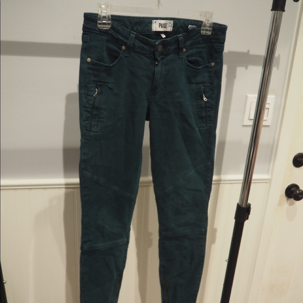 Paige Forest Green Motorcycle Jeans
